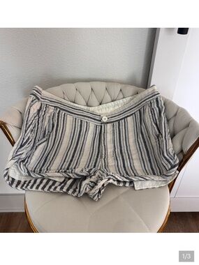 Free People Cream and Navy Striped Linen Shorts